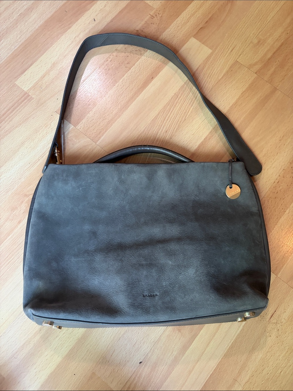 Skagen Mikkeline Charcoal Gray Leather Shoulder Bag